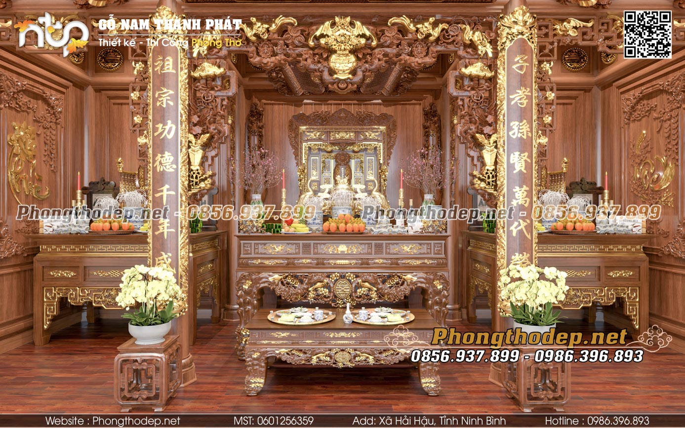 Mẫu phòng thờ 3 gian truyền thống gỗ lim tại Hưng Yên